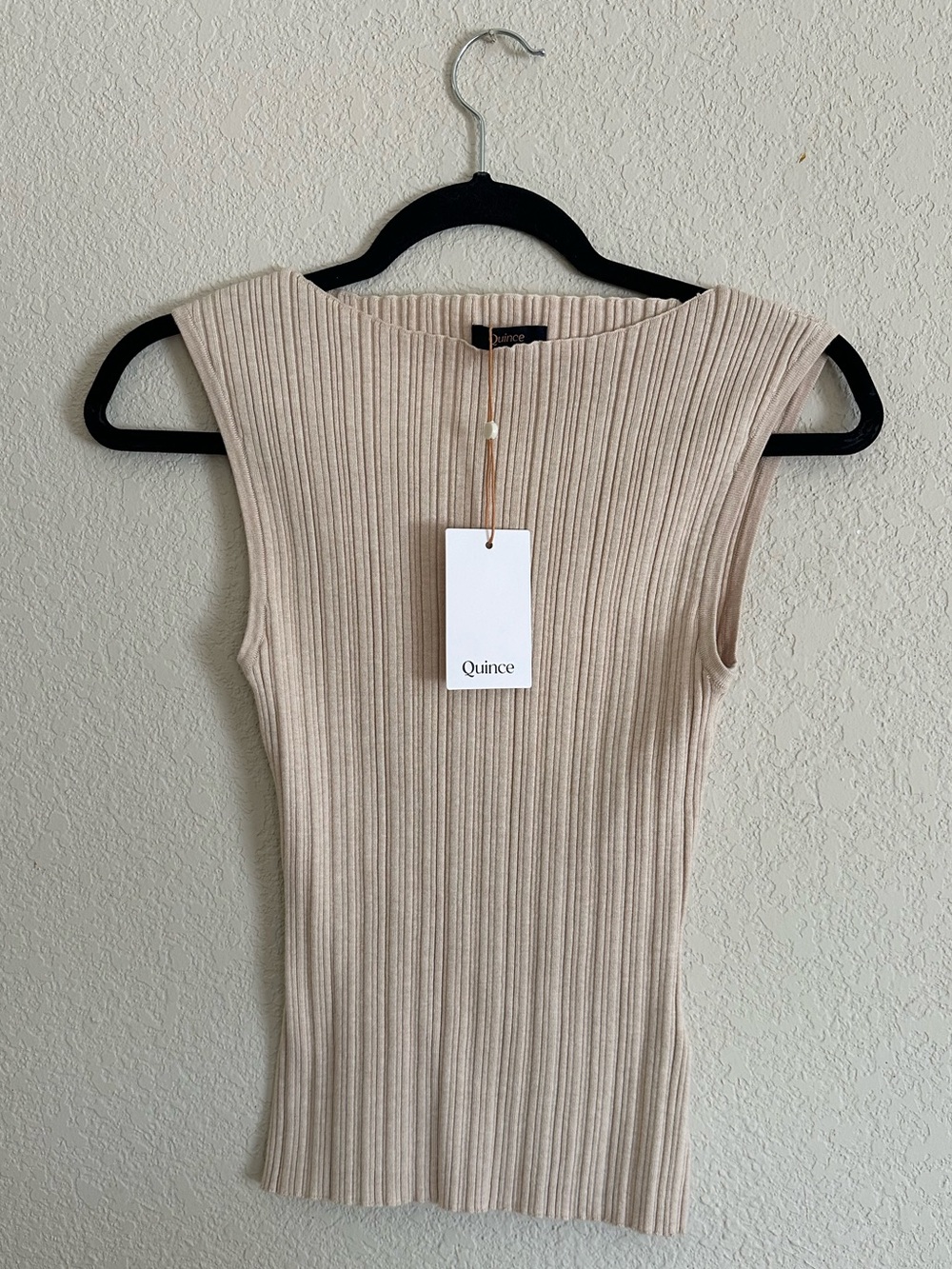 NWT Quince Cotton Cashmere Ribbed Tank Heather Oatmeal Medium Boat Neck Top